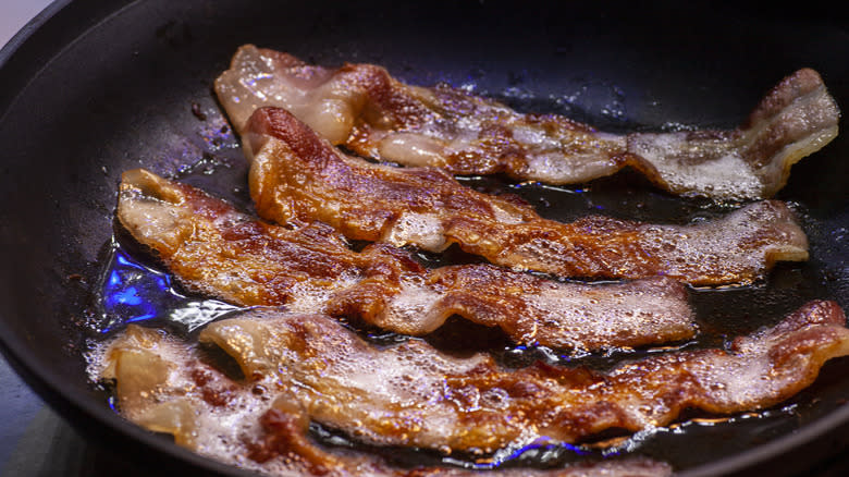 Bacon cooking in pan