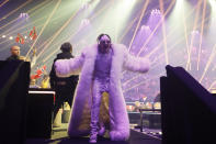 Norway's TIX celebrates qualifying for Saturday's final after the first semifinal of the Eurovision Song Contest at Ahoy arena in Rotterdam, Netherlands, Tuesday, May 18, 2021. (AP Photo/Peter Dejong)