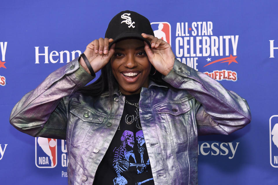 Diamond DeShields arrives on the red carpet prior to an NBA Celebrity All-Star basketball game Friday, Feb. 14, 2020, in Chicago. (AP Photo/David Banks)