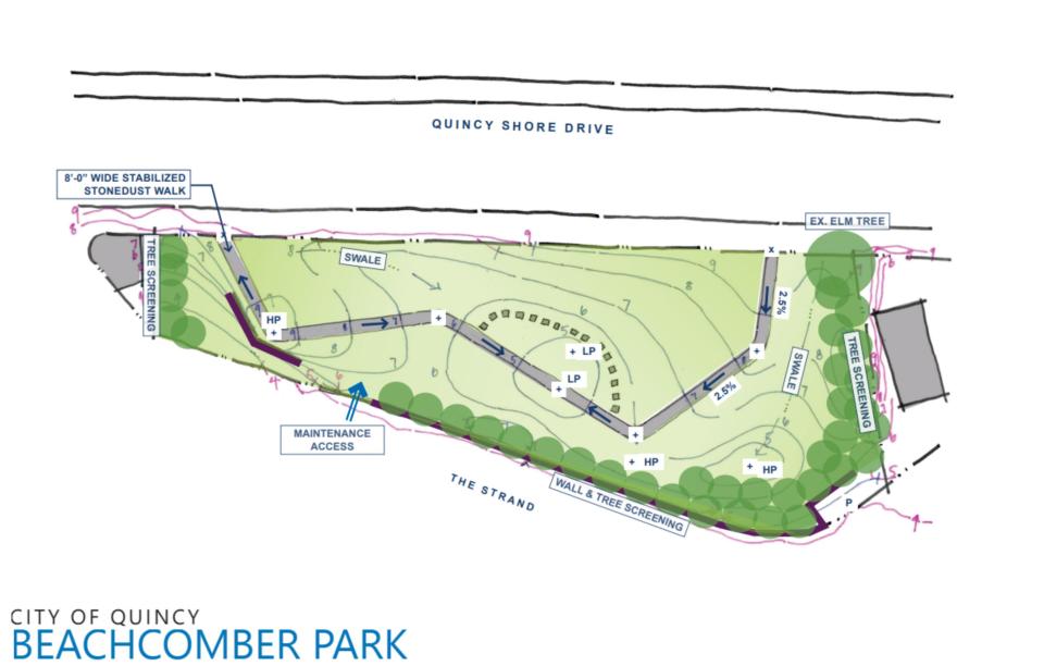 The site plan for the new Beachcomber Park on Quincy Shore Drive across from Wollaston Beach.