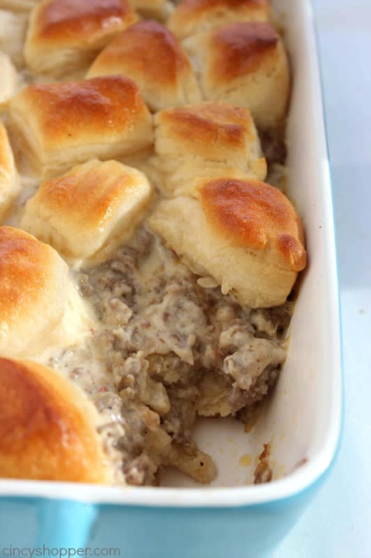 <p>Cincy Shopper</p><p>The epitome of comfort breakfast food!</p><p><strong>Get the recipe:</strong><a href="https://cincyshopper.com/biscuits-and-gravy-casserole/" rel="nofollow noopener" target="_blank" data-ylk="slk:Biscuits & Gravy Casserole;elm:context_link;itc:0;sec:content-canvas" class="link "> <strong>Biscuits & Gravy Casserole</strong></a></p>