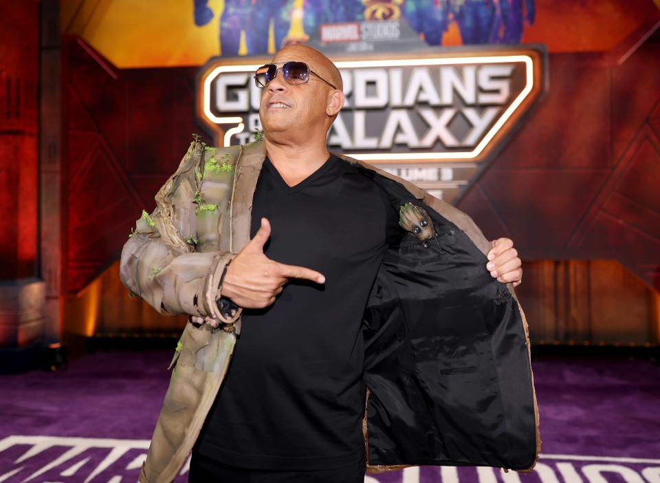 Vin Diesel attends the Guardians of the Galaxy Vol. 3 World Premiere at the Dolby Theatre in Hollywood, California on April 27, 2023.