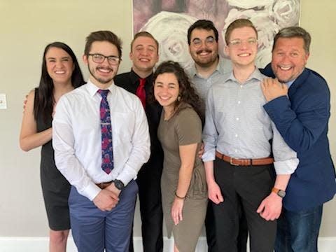 University of Mount Union associate professor Kevin Kern, far right, led a group of student performers who performed show tunes during the recent Coterie meeting. Performers were, from left, Ashley Burtscher, Ben Wykoff, Sam Darrin, Amy Ali, Clay Yoder and Olan Domer.