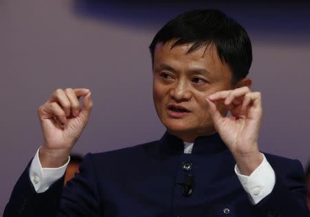 Jack Ma, Founder and Executive Chairman of Alibaba Group, speaks during the session 'An Insight, An Idea with Jack Ma' in the Swiss mountain resort of Davos January 23, 2015.REUTERS/Ruben Sprich