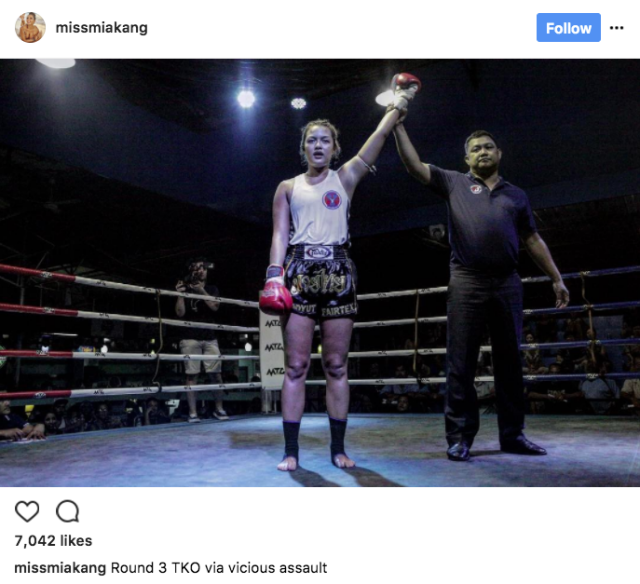 Kang wins her first fight. Pic: Instagram