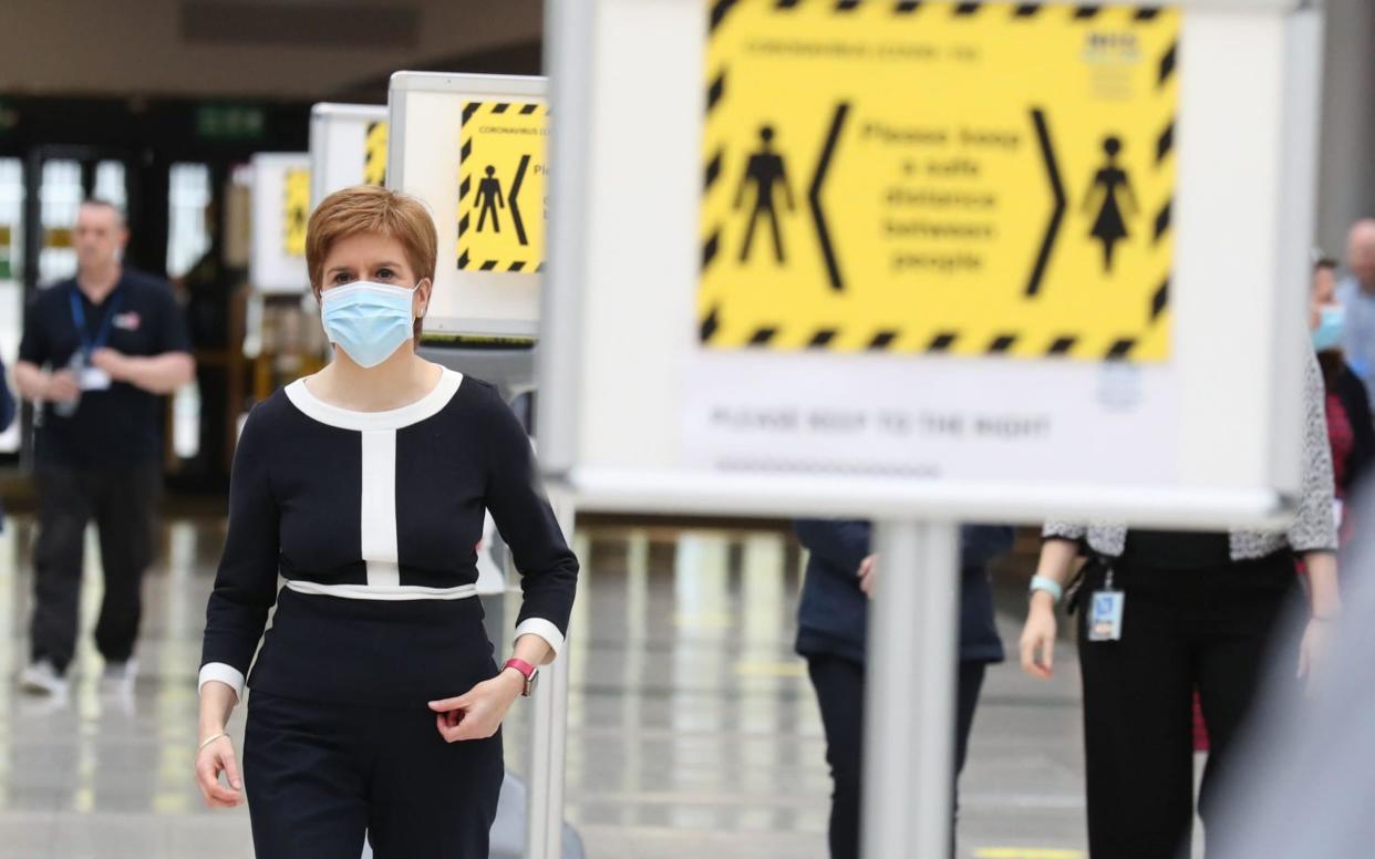 Nicola Sturgeon at the NHS Louisa Jordan in Glasgow - ANDREW MILLIGAN/PA