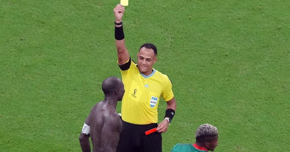 Cameroon striker Vincent Aboubakar is shown a second yellow card Credit: Alamy