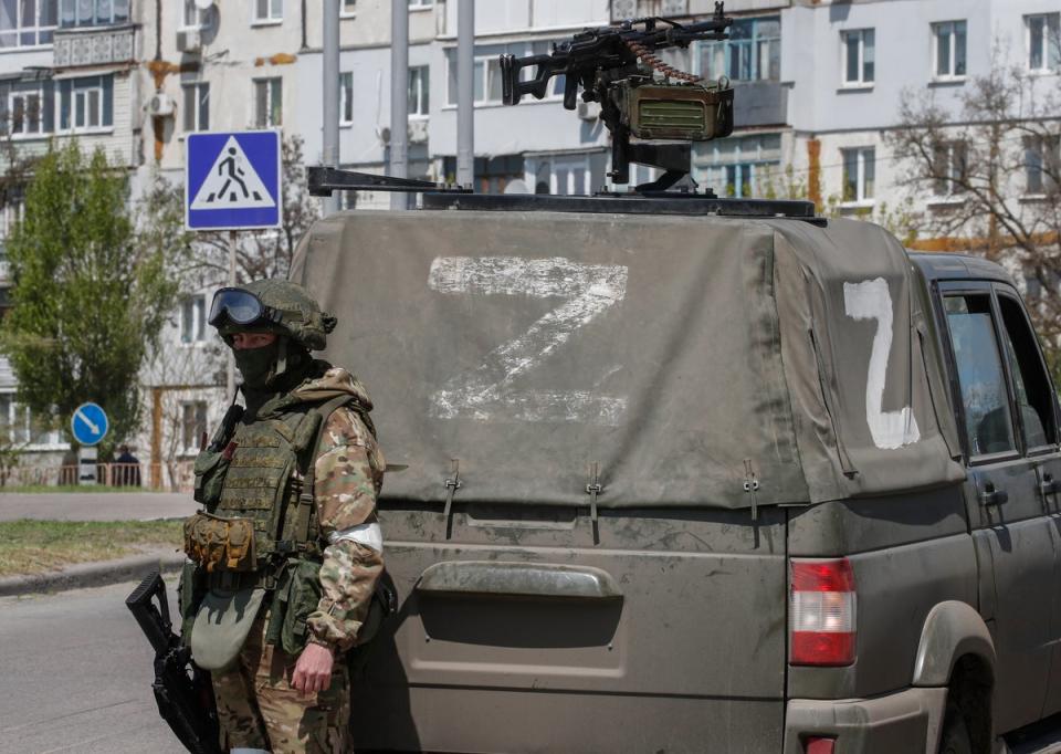 A picture taken during a visit to Mariupol organised by the Russian military (EPA)