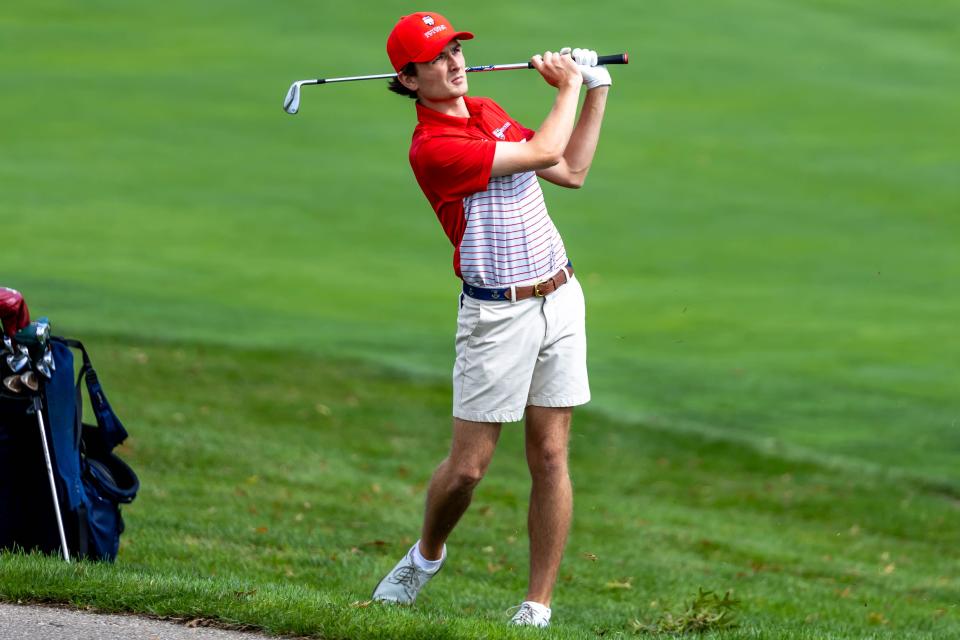 Sewickley Academy Severin Harmon watches his ball out of the rough on No. 8 during the WPIAL Class AA Boys Individual Championship at Sewickley Heights Golf Club on Wednesday.