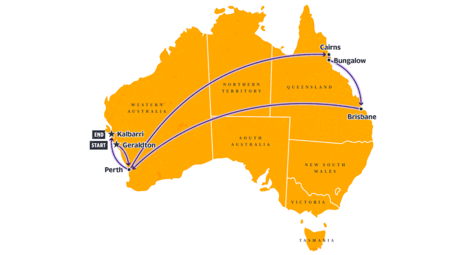 Map of Australia showing the parcels movements across the country.