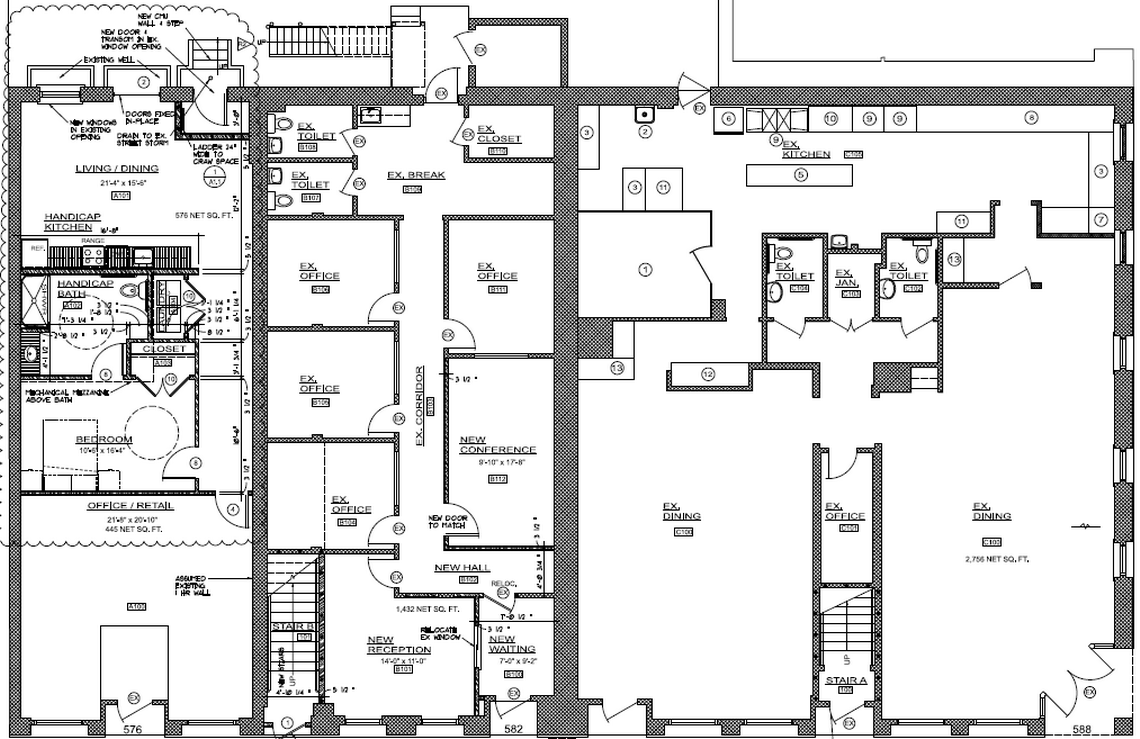 Plans for first floor of the historic Washington Block Building now under renovation in downtown Macon.