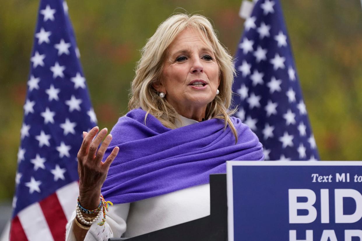 Jill Biden speaks to supporters in Westland, Michigan (AP)