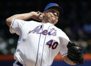 New York Mets starting pitcher Bartolo Colon delivers in the first inning against the St. Louis Cardinals in a baseball game in New York, Thursday, April 24, 2014. (AP Photo/Kathy Willens)