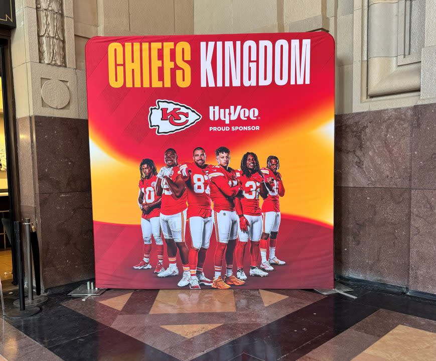 Chiefs Kingdom banner at Union Station in Kansas City before Super Bowl LVIII. (FOX4 photo)