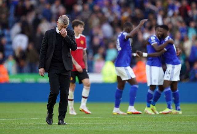 Ole Gunnar Solskjaer reacts after defeat to Leicester