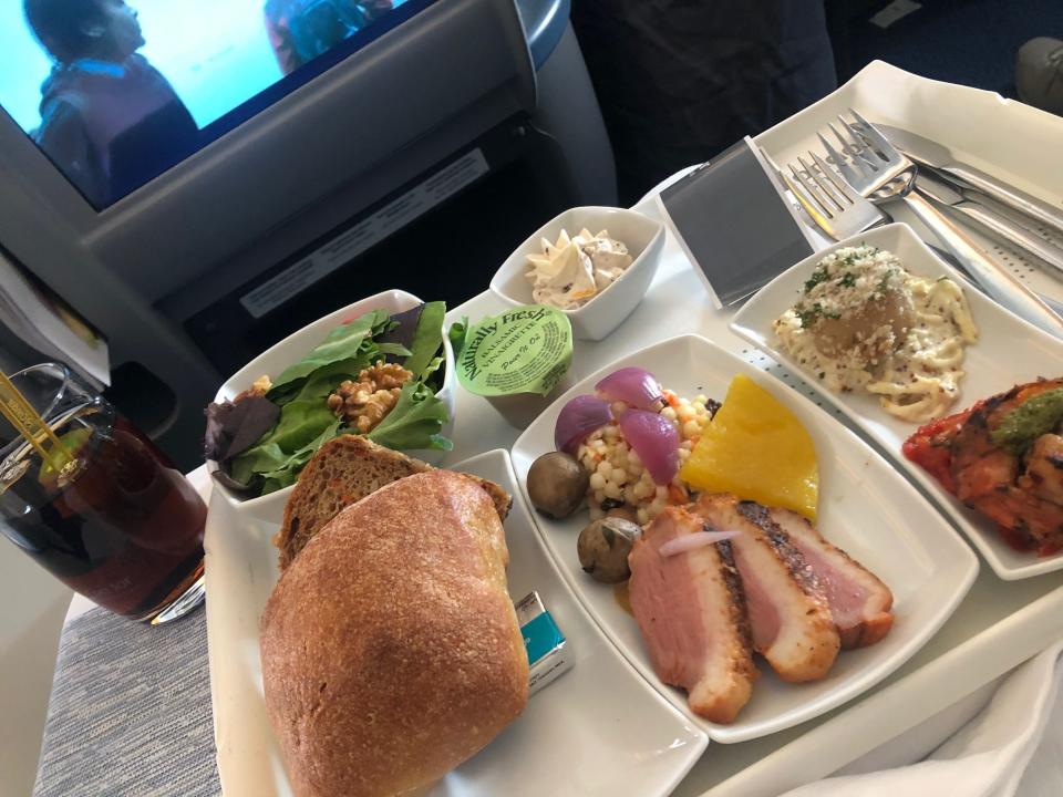 My meal on Condor's Boeing 767 business class in 2019.