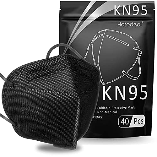 Hotodeal KN95 Face Mask 40 PCs, Black KN95 Mask, 5 Layers Cup Dust Mask, for Men, Women, Health…