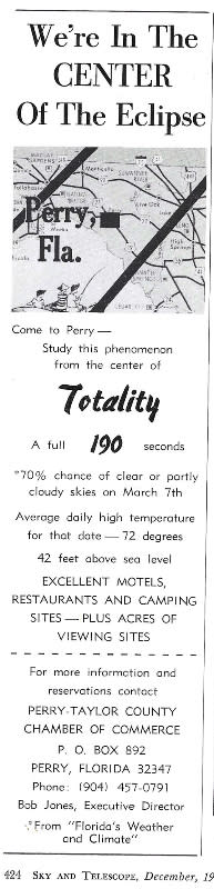 advert detailing the eclipse in 1970 and stating 70% chance of clear skies.