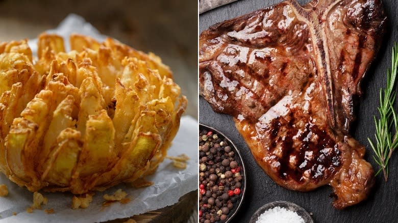 blooming onion and T-bone steak