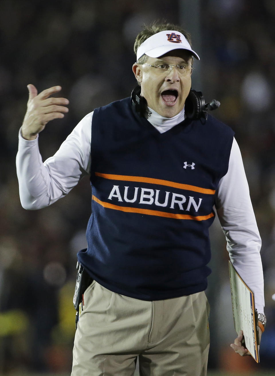 Auburn head coach Gus Malzahn during the first half of the NCAA BCS National Championship college football game against Florida State Monday, Jan. 6, 2014, in Pasadena, Calif. (AP Photo/David J. Phillip)