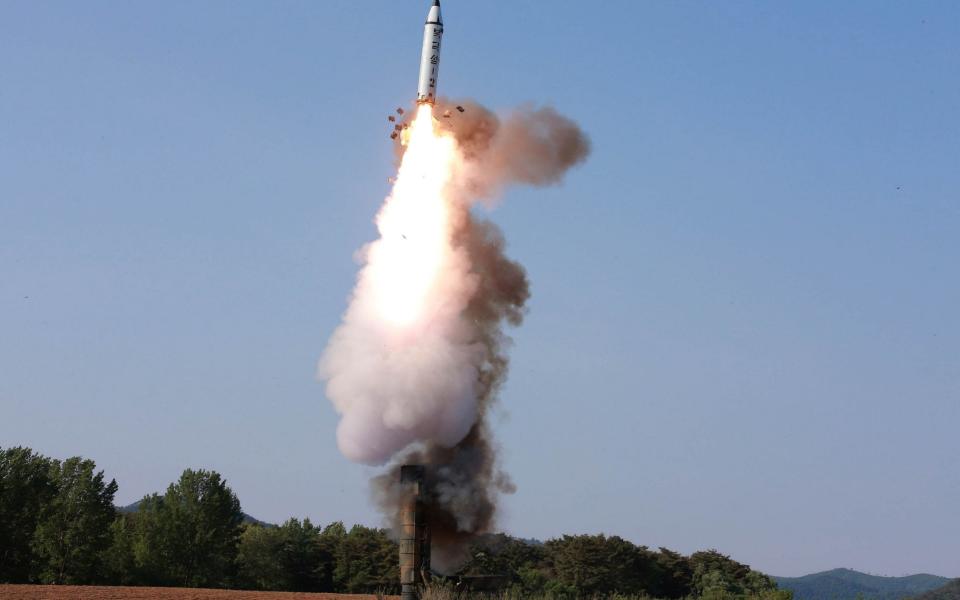 The scene of the intermediate-range ballistic missile Pukguksong-2's launch test - Credit: KCNA/REUTERS