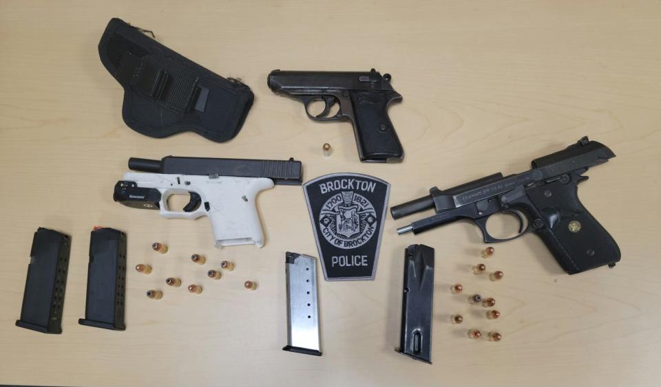 The Brockton Police Department seized three loaded firearms and ammunition, including a 15-round magazine and a six-round magazine from an apartment on Perkins Street on Thursday, Dec. 1, 2022.