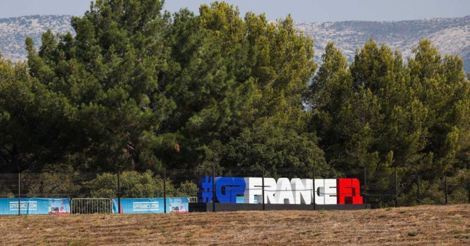 A social media hashtag sign at Paul Ricard. France, July 2022. Credit: PA Images