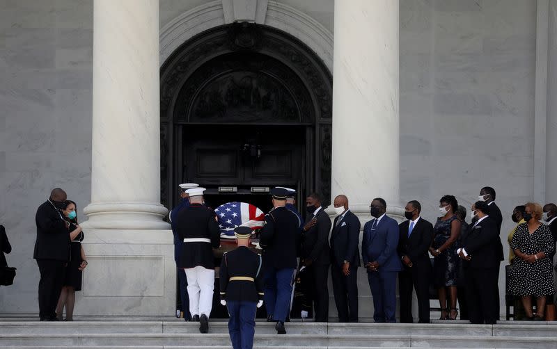 Casket of late U.S. Representative John Lewis arrives to lie in state at the U.S. Capitol in Washington