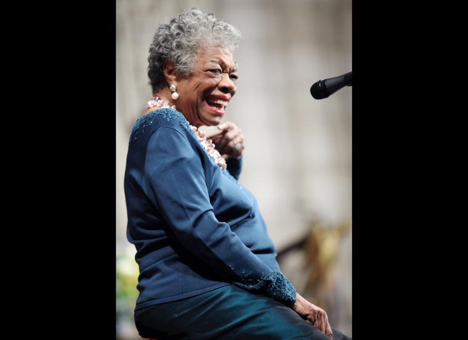 Writer Maya Angelou attends the memorial celebration for Odetta at Riverside Church in New York City.  
