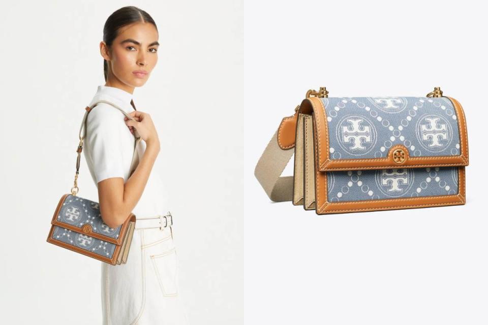 Tory Burch T Monogram小型丹寧單肩包，NT$19,900圖片來源：Tory Burch官網