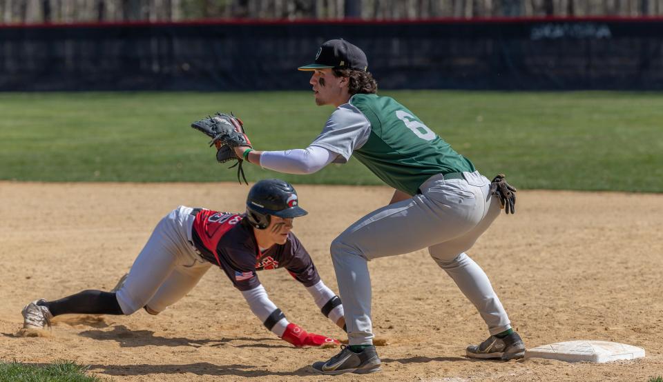 Brick Memorial Baseball defeats  Jackson Memorial 4-1 in Jackson, NJ on April 12, 2023.