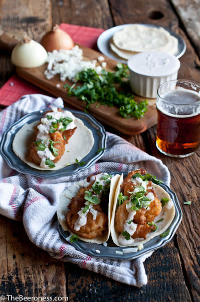<strong>Get the <a href="http://thebeeroness.com/2014/03/21/beer-battered-shrimp-tacos-chipotle-lime-crema/" target="_blank">Beer Battered Shrimp Tacos with Chipotle Lime Crema</a> recipe from The Beeroness</strong>