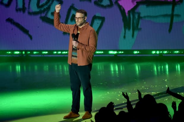 Seth Rogen, voice of Bebop in "TMNT: Mutant Mayhem"<p><a href="https://www.gettyimages.com/detail/1471319501" rel="nofollow noopener" target="_blank" data-ylk="slk:Alberto E. Rodriguez/Getty Images;elm:context_link;itc:0;sec:content-canvas" class="link ">Alberto E. Rodriguez/Getty Images</a></p>