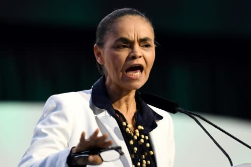 Marina Silva, candidata del partido Rede Sustentabilidade a la presidencia de Brasil, hablando ante los empresarios de la Confederaci�n Nacional de la Industria, el 4 de julio de 2018 en Brasilia