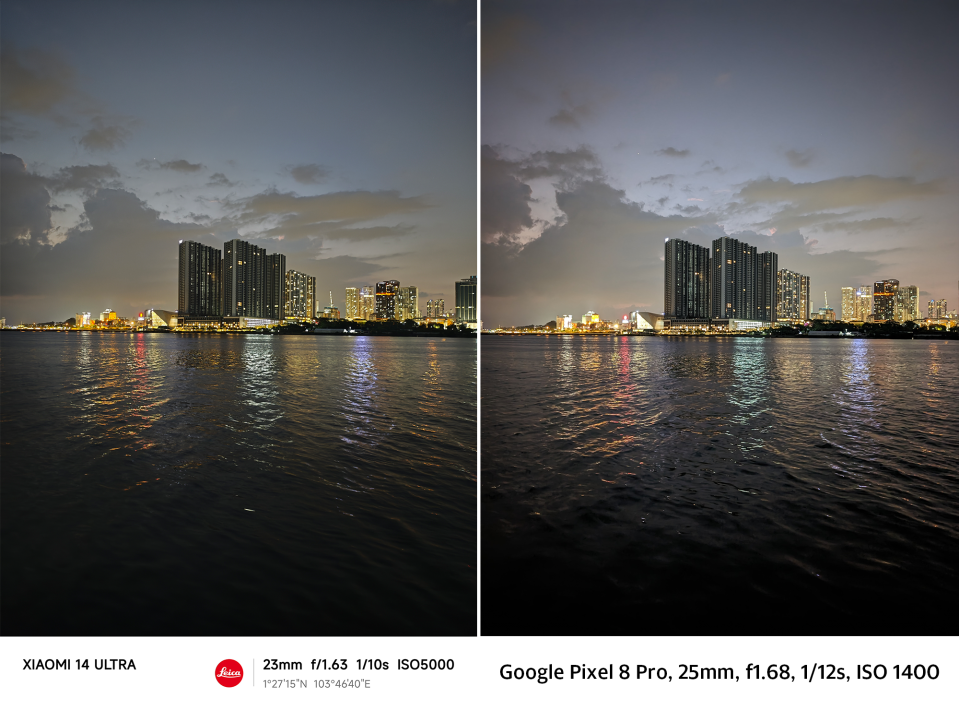 Low light comparisons between the Xiaomi 14 Ultra on the left, and Pixel Pro 8 on the right (Photo: Jay Chan for Yahoo Lifestyle Singapore)