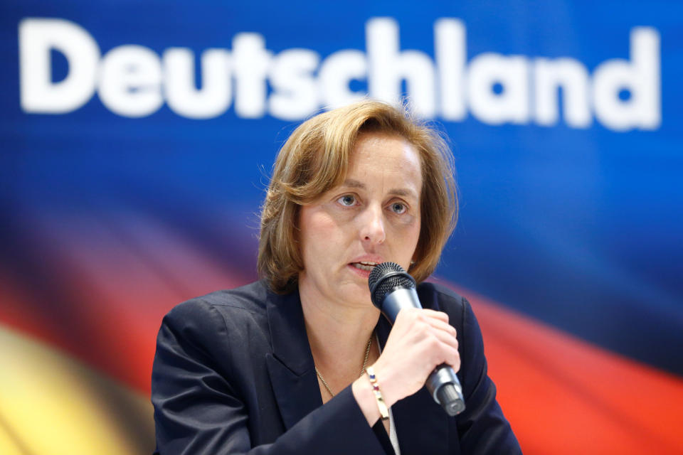 Member of the European Parliament Beatrix von Storch speaks at a press conference of the Germany’s far-right Alternative for Deutschland (AfD) party in Berlin. (REUTERS/Hannibal Hanschke)