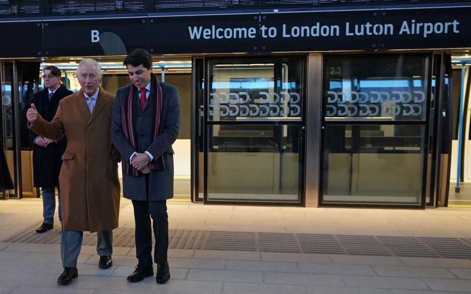 King Charles at the new Luton DART central terminal at Luton Airport - getty