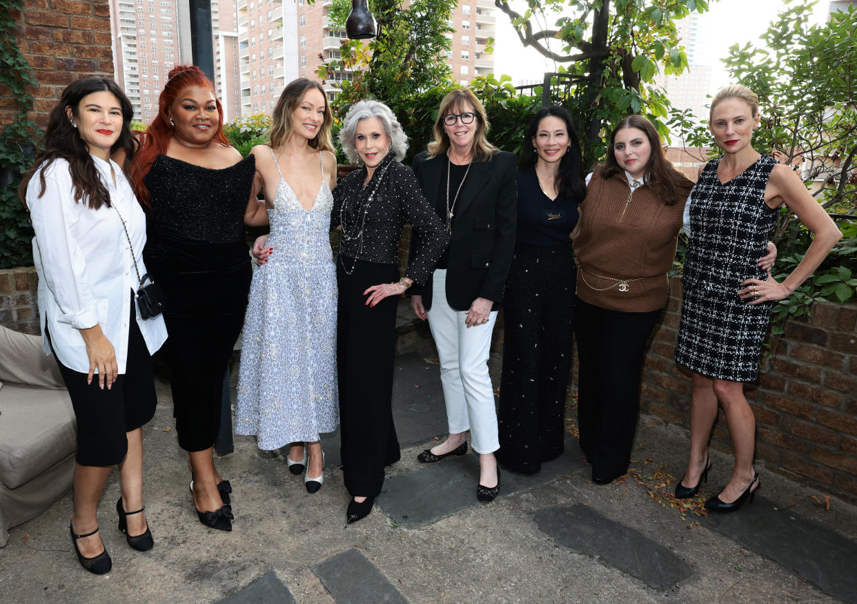 NEW YORK, NEW YORK - SEPTEMBER 19: (L-R) Joanna Calo, Da’Vine Joy Randolph, Olivia Wilde, Jane Fonda, Jane Rosenthal, Lucy Liu, Beanie Feldstein and Rebekah McCabe attend Through Her Lens: The Tribeca CHANEL Women's Filmmaker Program Cocktail at Greenwich Hotel on September 19, 2024 in New York City. (Photo by Dimitrios Kambouris/WireImage)