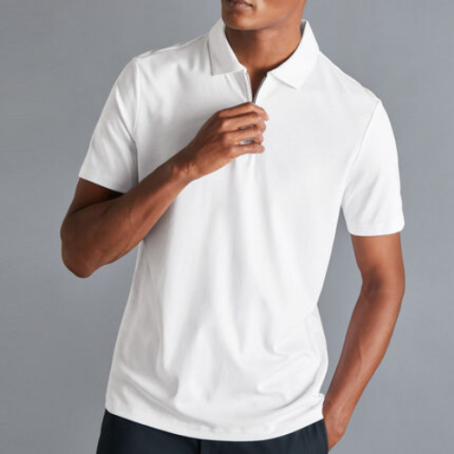 man wearing Zip Neck Jersey Polo in White