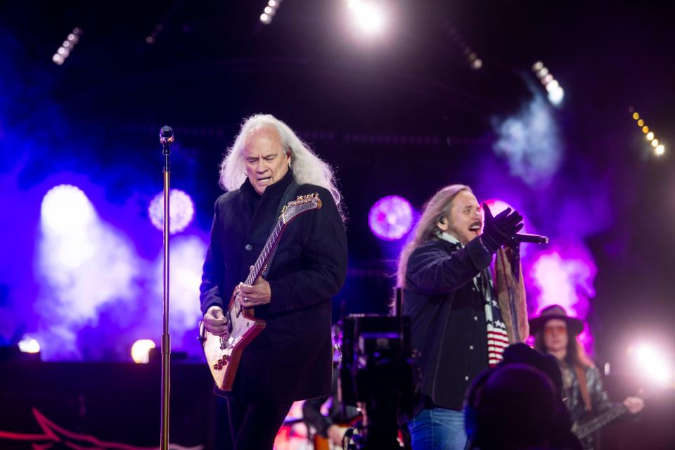 Rickey Medlocke and John Roy Van Zant with Lynyrd Skynyrd performs during Nashville’s Big Bash, New Years Eve celebration at Bicentennial Capitol Mall State Park in Nashville , Tenn., Sunday, Dec. 31, 2023.