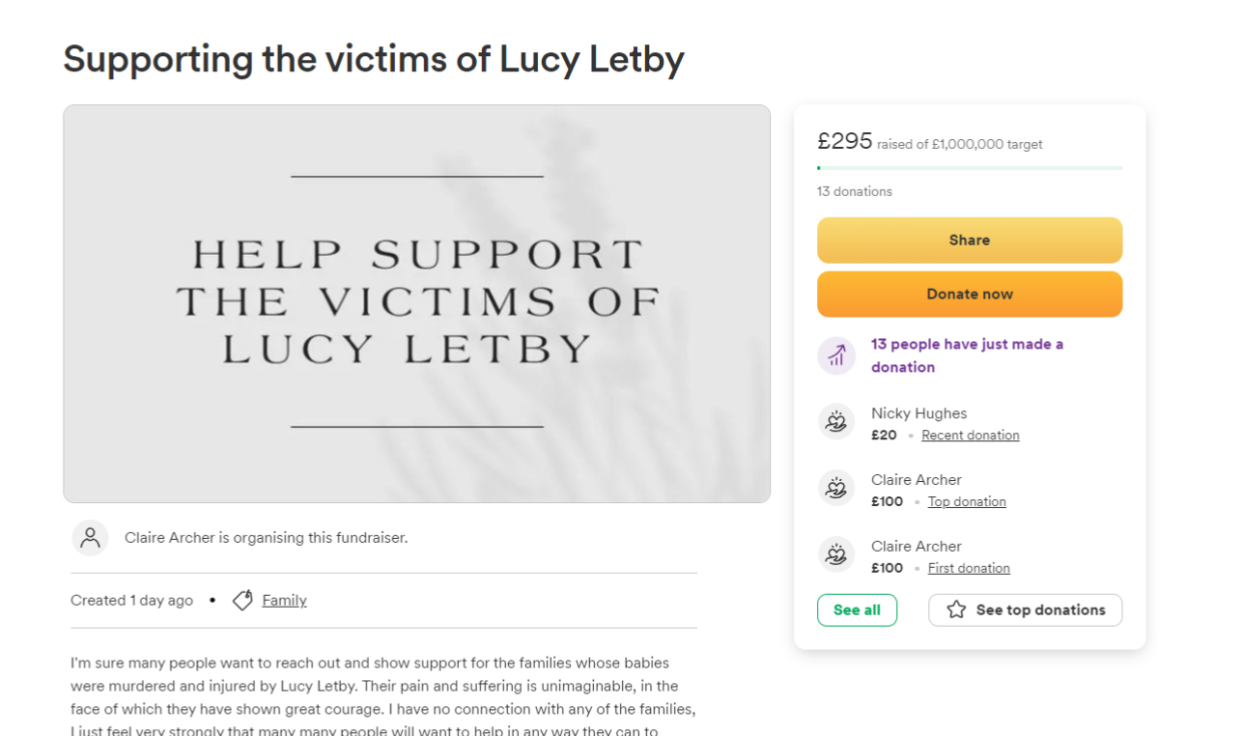 A fundraiser has been launched for the victims of Lucy Letby. (GoFundMe)