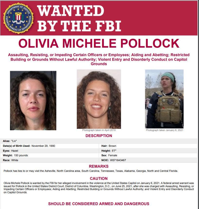 The FBI has published wanted posters for Olivia Pollock and Joseph Hutchinson III, former Polk County residents indicted in relation to the U.S. Capitol riot. Both became fugitives shortly before their schedule trial in March.