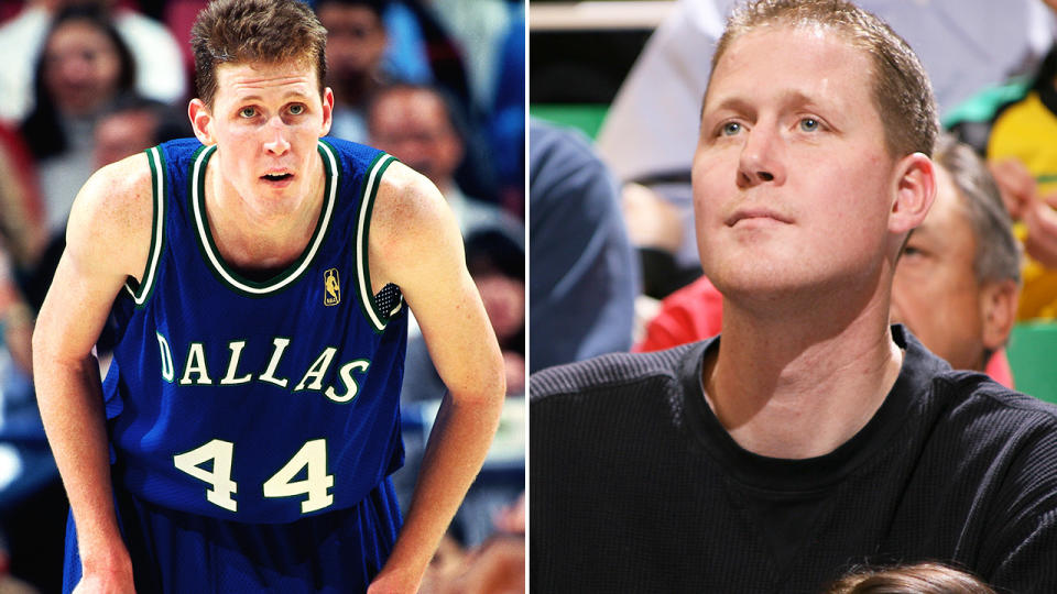 Shawn Bradley, pictured here in action for the Dallas Mavericks.