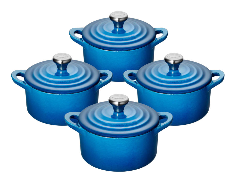 <p>The foodie in your life probably enjoys cooking and entertaining as much as they love chowing down on gourmet bites. This set of four mini cocottes from Le Creuset will have them dreaming of serving up quaint individual soufflés at their next dinner party.<br><strong><a rel="nofollow noopener" href="https://www.lecreuset.ca/set-of-4-mini-cocottes" target="_blank" data-ylk="slk:SHOP IT: Le Creuset, $300;elm:context_link;itc:0;sec:content-canvas" class="link ">SHOP IT: Le Creuset, $300</a></strong> </p>