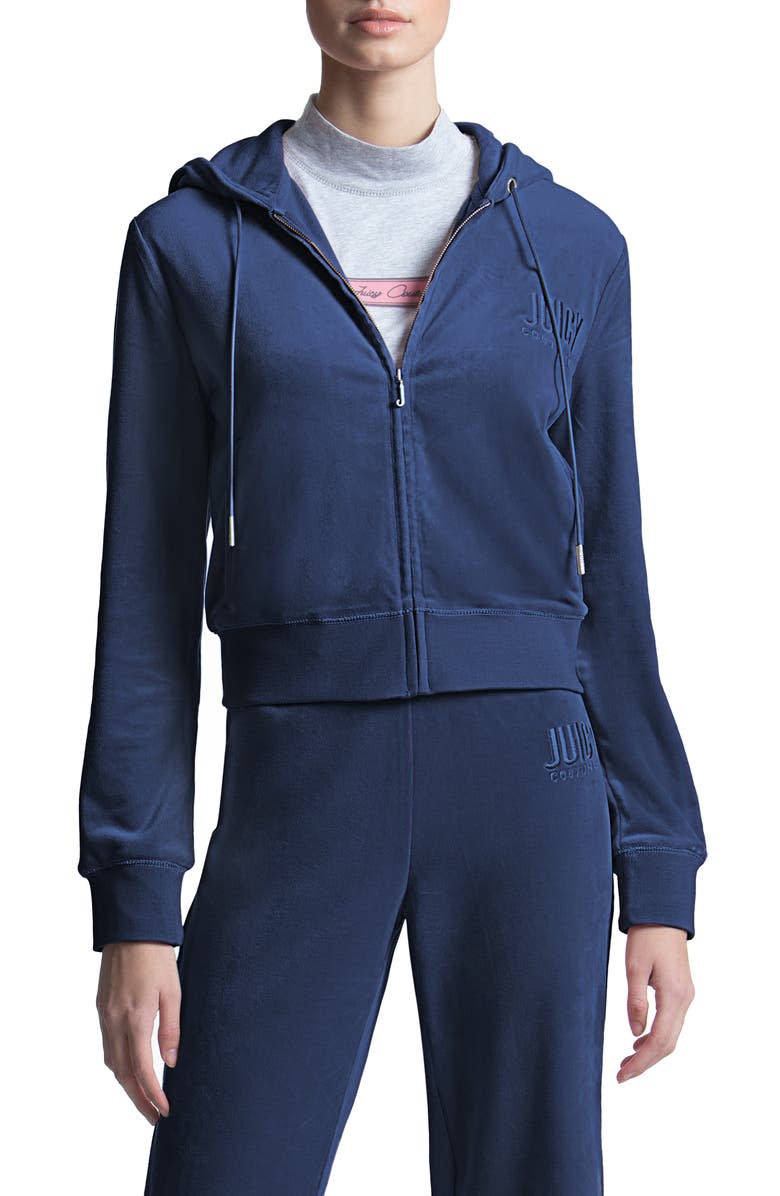 Juicy Couture Classic Logo Velour Hoodie. Image via Nordstrom.