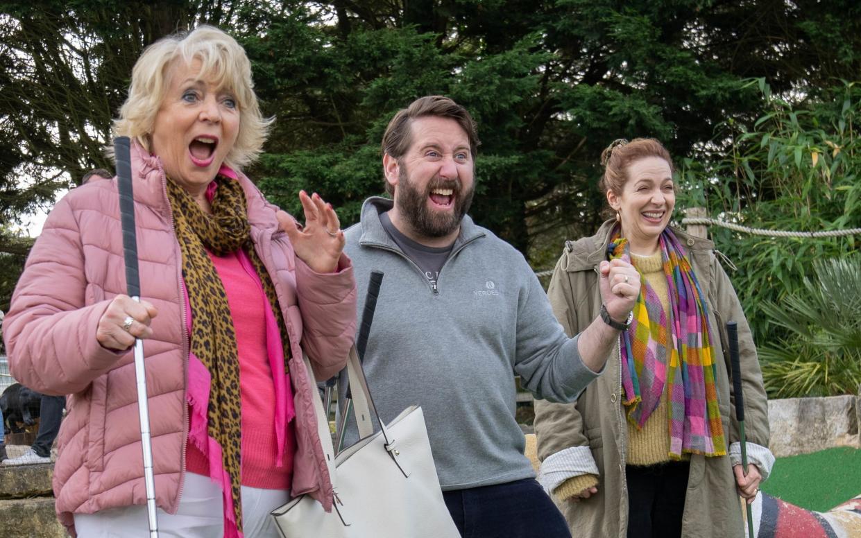 Alison Steadman, Jim Howick and Katherine Parkinson in Here We Go on BBC One - BBC