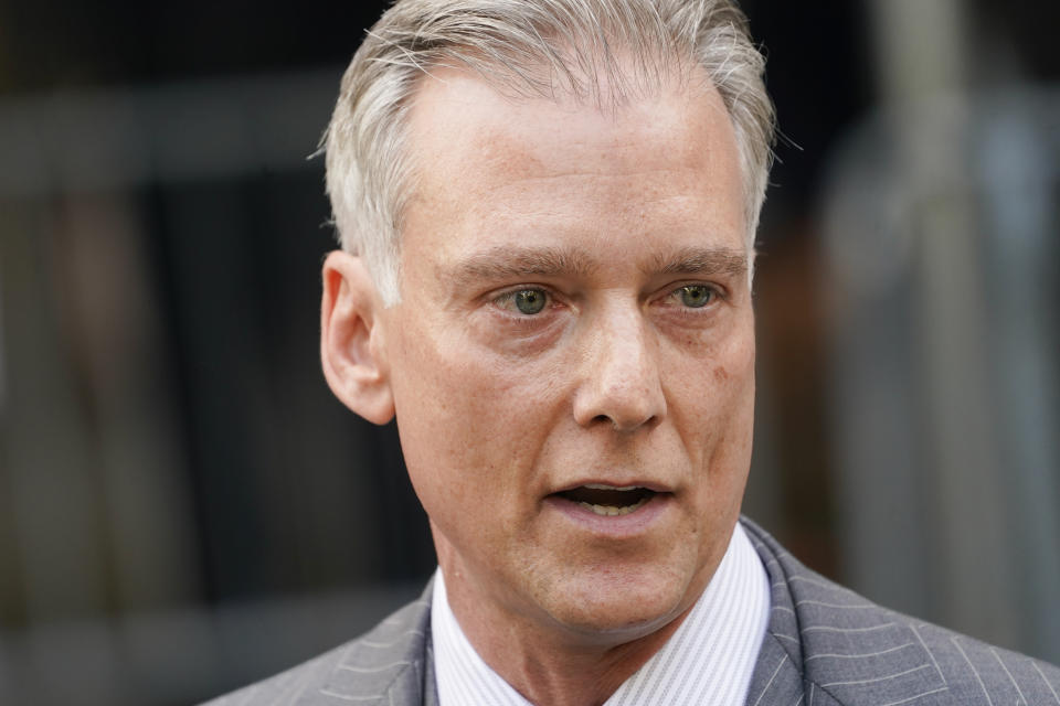 Steven Raiser, an attorney for Daniel Penny, speaks to members of the media outside Manhattan Criminal Court, Wednesday, June 28, 2023, in New York, following Penny's arraignment. Penny, 24, pleaded not guilty to second-degree manslaughter and criminally negligent homicide in the May 1 death of Neely, a former Michael Jackson impersonator who was shouting and begging for money when Penny pinned him to the floor of the moving subway car with the help of two other passengers and held him in a chokehold for more than three minutes. (AP Photo/John Minchillo)