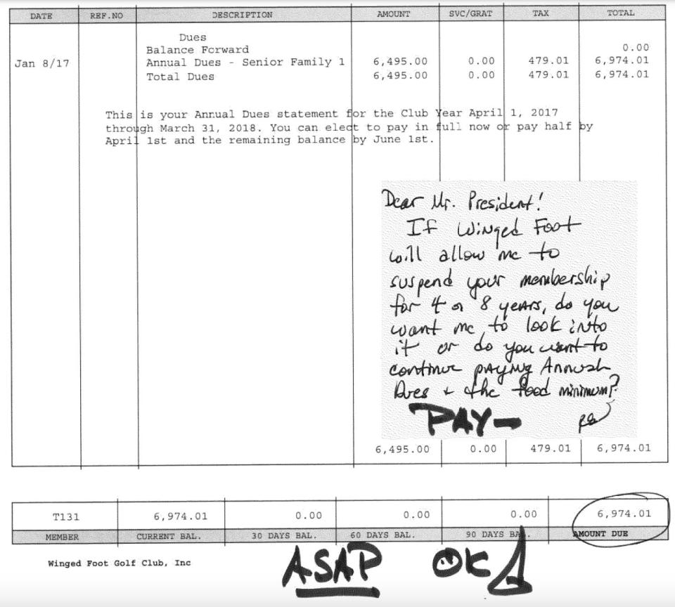 Winged Foot golf club invoice trump manhattan trial