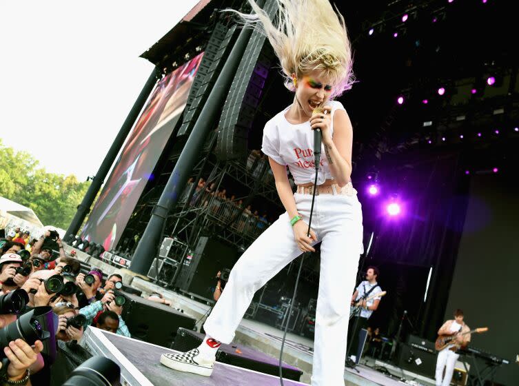 MANCHESTER, TN - JUNE 08: Hayley Williams of Paramore performs on What Stage during day 2 of the 2018 Bonnaroo Arts And Music Festival on June 8, 2018 in Manchester, Tennessee. (Photo by Jeff Kravitz/FilmMagic for Bonnaroo Arts And Music Festival)