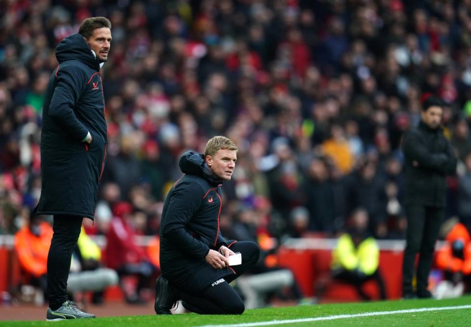 Newcastle manager Eddie Howe, centre, knows the task facing his side (John Walton/PA) (PA Wire)